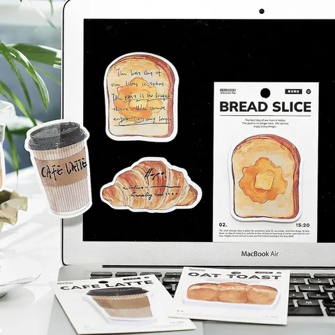 Foglietti Adesivi Infeelme Serie Pane Caffè 30 Fogli Creativi Latte Art Memo per Scrapbooking Materiale Scolastico