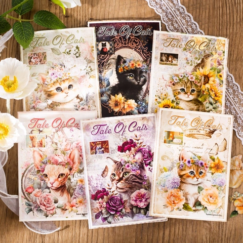 Vintage Cat Scrapbooking Material Retro Floral Tale Of Cats Stickers For Journaling DIY Arts Crafts Decoration Stationery