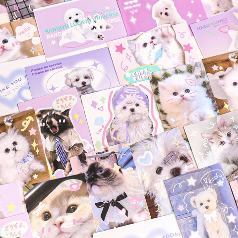 50 Sheets Cute Pet Animal Cat Dog Theme Paper Stickers For DIY Scrapbooking Journal Planner Kawaii Decorative Stationery Sticker Book