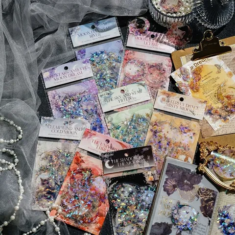 Vintage PET Holografische Aufkleber Boundless Moon White Serie Schmetterling Stern Mond Floral Scrapbooking Sticker Journaling Material