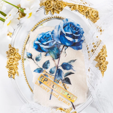 Rose Workshop Vintage PET Sticker Pack Laser Gold Stamping Floral Decorative Stickers For Scrapbooking Journaling DIY Crafts
