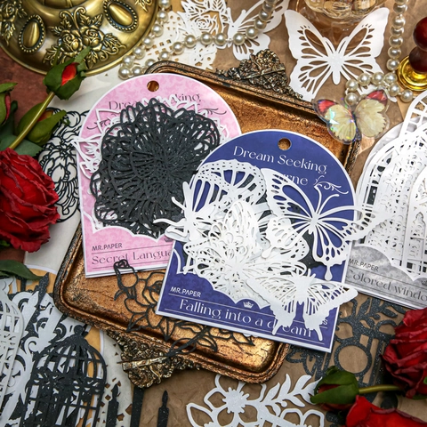 Dream Seeking Nocturne Series Vintage Hollow Out Material Paper Butterfly Floral Gothic Window For DIY Scrapbooking Decoration