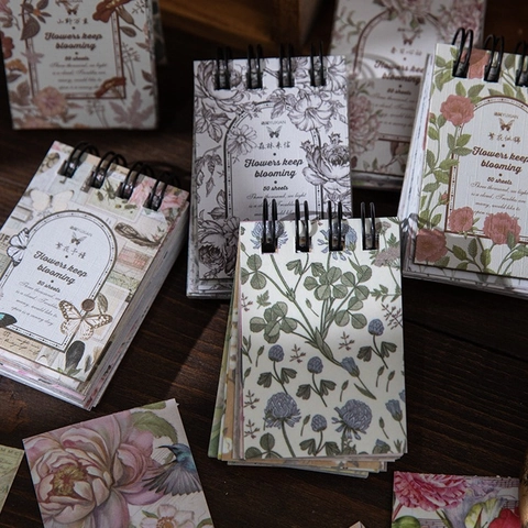 Libro di Adesivi in Carta Washi Floreali Vintage Serie Flowers Keep Blooming Retro Botanico Farfalla Scrapbooking Forniture per Diario Cancelleria