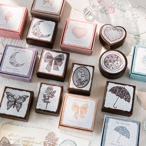 Timbro in Gomma Vintage in Legno di Faggio Motivo Floreale a Farfalla per DIY Scrapbooking Journal Set di Timbri Decorativi