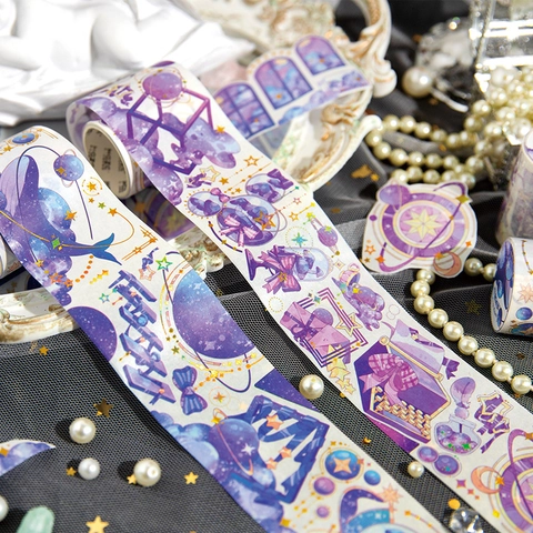 Dromerige Sterrenhemel Washi Tape Walvis Maan Patroon Goudstempelen Decoratieve Masking Tape Voor Scrapbooking DIY Kunst Ambachten