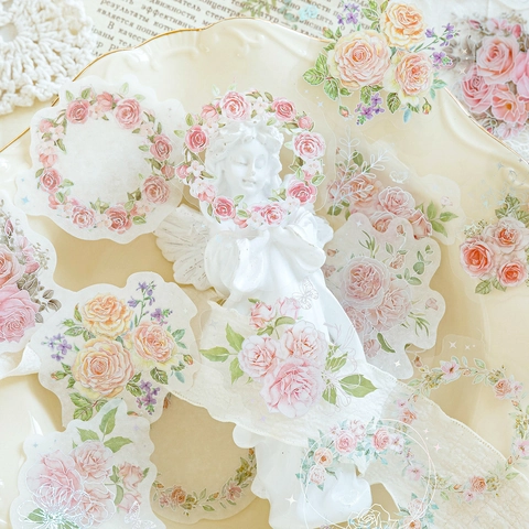 Confezione di Adesivi Vintage in Carta Washi PET Floreale per Decorazione Fai-da-te Scrapbooking Bullet Journal Rosa Farfalla