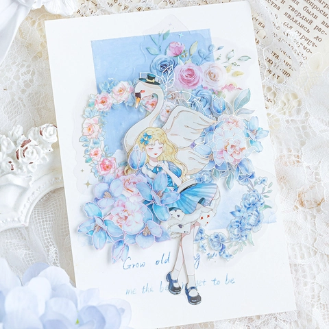 Confezione di Adesivi Vintage in Carta Washi PET Floreale per Decorazione Fai-da-te Scrapbooking Bullet Journal Rosa Farfalla