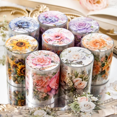 Διακοσμητική Ταινία PET Washi με Λουλούδια Σειρά Meeting Flower Sea Interwoven για DIY Scrapbooking Ημερολόγιο Καλλιτεχνικό Αδιάβροχο Αυτοκόλλητο Planner