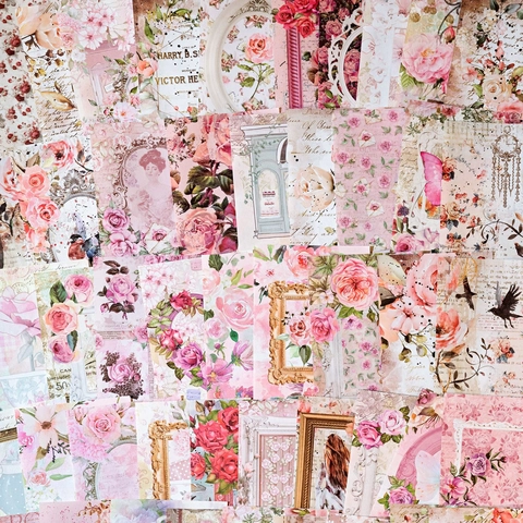 Vintage Material Paper Book Girls Flower Mirror Series DIY Scrapbooking Journaling Retro Floral Decorative Aesthetic Background Paper