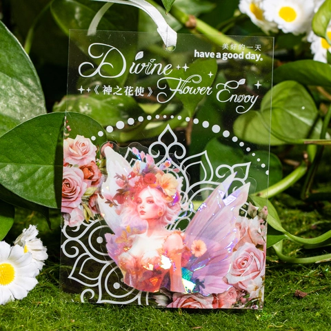 Divine Flower Envoy Adesivi in PET Fata Elfo Olografici Laser Luce di Conchiglia Adesivi Decorativi per Fai da Te Scrapbooking