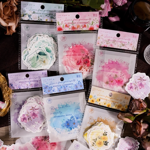 Watercolor Flower Stickers Vintage Vellum Paper Floral Decals For DIY Scrapbooking Journaling Planner Decorative Stationery DIY Art Decoration