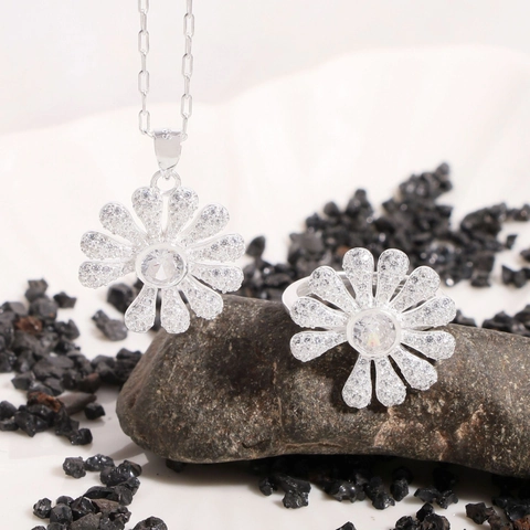 Anillo Abierto de Flor de Margarita de Plata de Ley S925 para Mujer Elegante Anillo de Dedo Ajustable con Strass Joyas