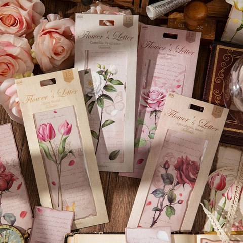 Juego de Marcadores de Papel Floral Vintage Estética Retro Carta de Flores Papelería para Lectura Diario Tarjetas de Regalo Decorativas