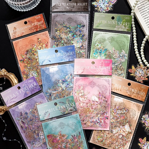 Adesivi Vintage in PET con Piume Fiori e Farfalle Olografici per Scrapbooking Journaling Decorazione Fai Da Te