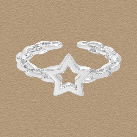 S925 Sterling Silver Hollow Star Chain Ring For Women Adjustable Open Finger Ring Fashion Jewelry Minimalist Elegant Jewelry Gift