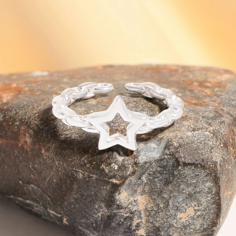 S925 Sterling Silver Hollow Star Chain Ring For Women Adjustable Open Finger Ring Fashion Jewelry Minimalist Elegant Jewelry Gift