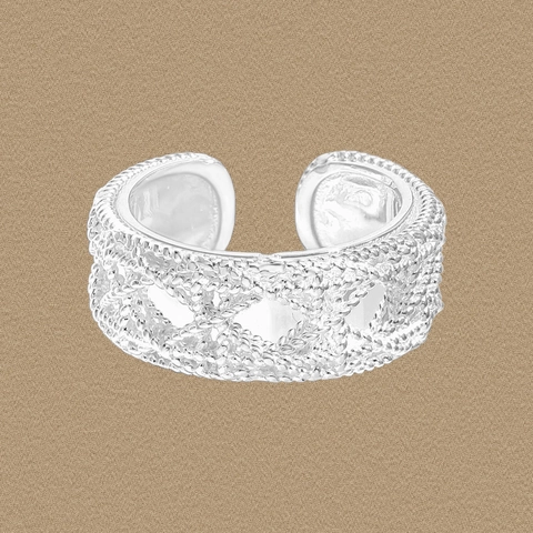 Vintage 925 Sterling Silver Woven Texture Open Ring For Women Adjustable Lace Lattice Geometric Finger Ring Jewelry Gift