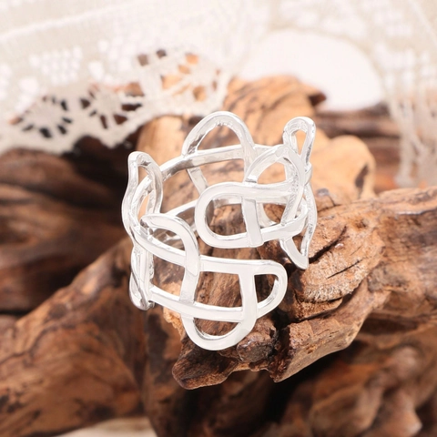 Vintage 925 Sterlingsilber Unregelmäßiger Gewebter Offener Ring Für Damen Nischen-Design Hohl Breite Oberfläche Verstellbarer Ring
