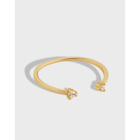 JZ011 925 Sterlingsilber Minimalistischer Ring Damen Champagnergold Offen Verstellbar Doppel Zirkonia Chic Schmuck Fingerring