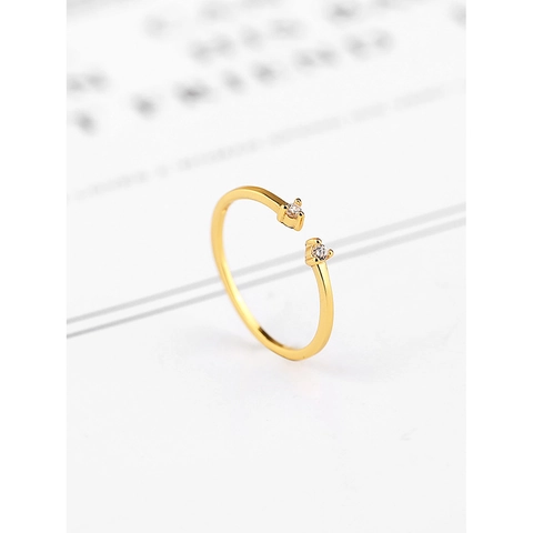 JZ011 925 Sterlingsilber Minimalistischer Ring Damen Champagnergold Offen Verstellbar Doppel Zirkonia Chic Schmuck Fingerring