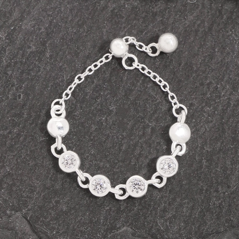 Minimalist 925 Sterling Silver Zirconia Ring For Women Korean Ins Style Bubble Pull Chain Adjustable Fashion Finger Ring