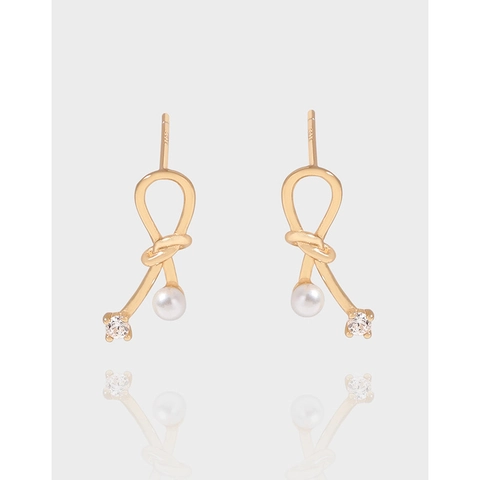 Elegante S925 Sterling Zilver Stift Strik Oorknopjes Voor Dames Champagne Goud Kunstparel Zirconia Sieraden