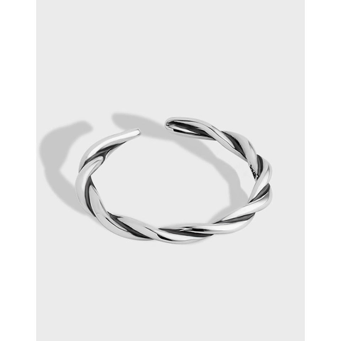 Vintage 925 Sterlingsilber Gedrehtes Seil Offener Ring Minimalistisches Geflecht Design Verstellbarer Fingerring Für Damen