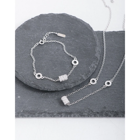Collana con Ciondolo a Cilindro in Argento Sterling 925 e Strass per Donna Gioielli di Moda Minimalista Geometrica Regalo