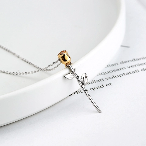 S925 Sterlingsilber Rosenblüte Anhänger Halskette Für Damen Elegante Zweifarbige Gold Und Silber Zierliche Blumen Choker Halskette Schmuck