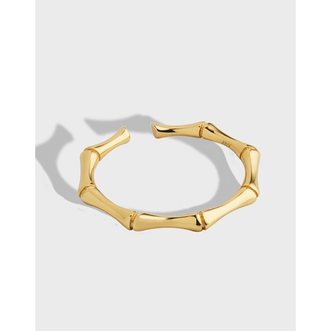 Bamboo Glied Ring 925 Sterling Silber Vergoldet Offen Verstellbar Minimalistisch Eleganter Fingerschmuck Damen