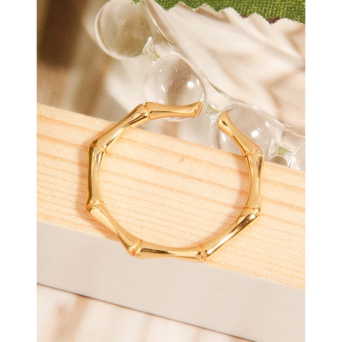 Bamboo Glied Ring 925 Sterling Silber Vergoldet Offen Verstellbar Minimalistisch Eleganter Fingerschmuck Damen