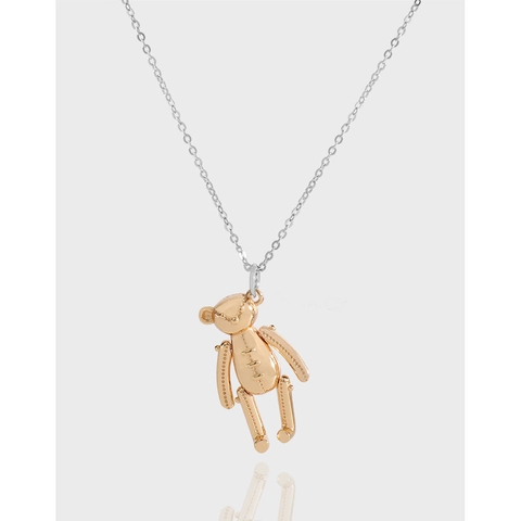 Collana con Pendente a Forma di Orsetto in Argento Sterling S925 Moda Orso 3D Oro Argento Contrasto Gioielli Donna