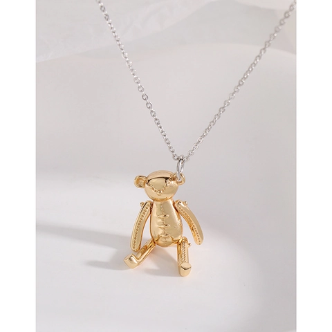 Collana con Pendente a Forma di Orsetto in Argento Sterling S925 Moda Orso 3D Oro Argento Contrasto Gioielli Donna