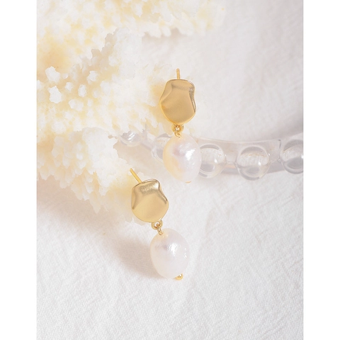 925 Sterling Silver Baroque Artificial Pearl Drop Earrings Vintage Irregular Gold Metal Elegant Jewelry Gift For Women