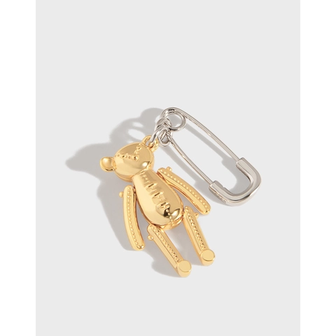 Pendientes de Botón de Oso de Plata de Ley S925 para Mujer Diseño de Imperdible Bicolor Joyería de Moda Minimalista Regalo