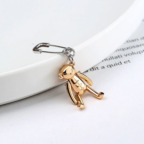Pendientes de Botón de Oso de Plata de Ley S925 para Mujer Diseño de Imperdible Bicolor Joyería de Moda Minimalista Regalo