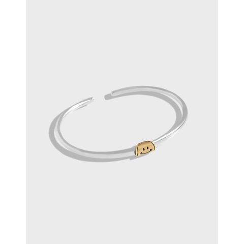 925 Sterlingsilber Smiley Gesicht Offener Armreif Für Damen Einfacher Retro Stil Gold Plattiert Kupfer Akzent Minimalistisches Armband Schmuck Geschenk