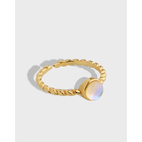 S925 Sterlingsilber Mondstein Offener Ring Für Damen Minimalistisch Gedrehtes Seil Verstellbar Vergoldet Personalisierter Ring Schmuck Geschenk