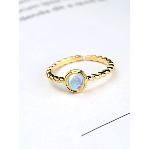 S925 Sterlingsilber Mondstein Offener Ring Für Damen Minimalistisch Gedrehtes Seil Verstellbar Vergoldet Personalisierter Ring Schmuck Geschenk