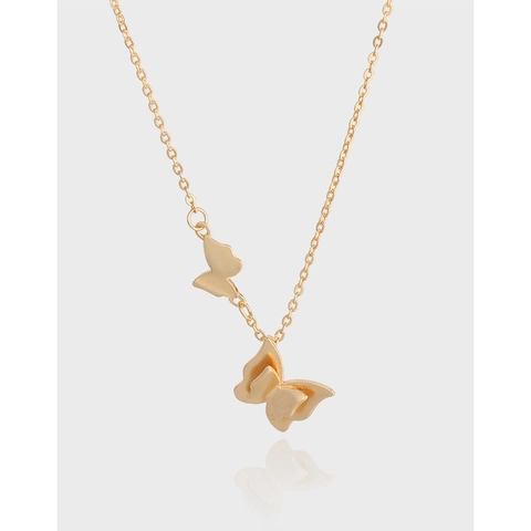 Minimalistische S925 Sterlingsilber Schmetterling Halskette Für Damen Vergoldet Doppellagige 3D Schmetterling Anhänger Kette