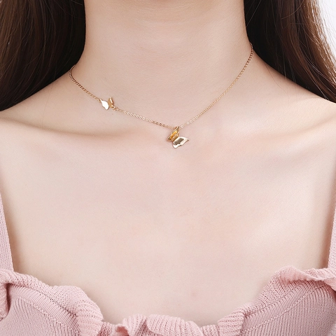 Minimalistische S925 Sterlingsilber Schmetterling Halskette Für Damen Vergoldet Doppellagige 3D Schmetterling Anhänger Kette