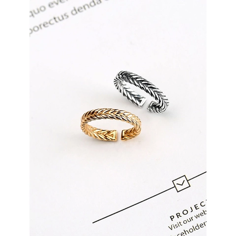 925 Sterlingsilber Gewebt Gedrehter Ring Für Damen Minimalist Offener Verstellbarer Weizen Texturierter Fingerring Modeschmuck Geschenk