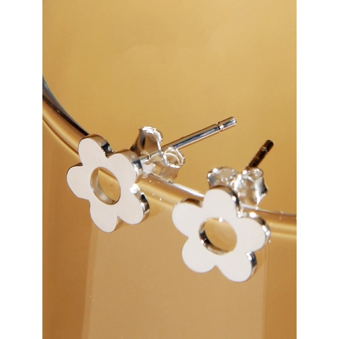 Minimalist 925 Sterling Silver Small Flower Stud Earrings For Women Sweet Dainty Hollow Floral Ear Jewelry Daily Accessory