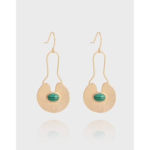 Orecchini a Gancio in Argento Sterling 925 Placcati Oro Con Texture Malachite Motivo Anguria Retro Eleganti Gioielli Donna