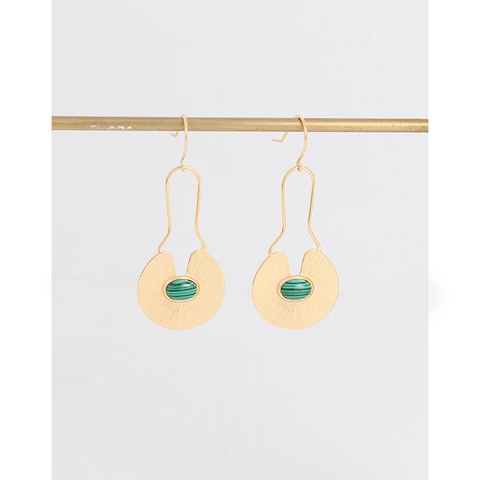 Orecchini a Gancio in Argento Sterling 925 Placcati Oro Con Texture Malachite Motivo Anguria Retro Eleganti Gioielli Donna