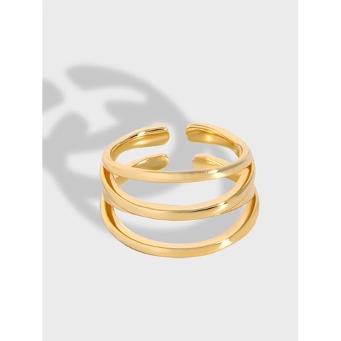 S925 Sterlingsilber Drei Lagen Stromlinienförmiger Offener Ring Für Damen Minimalistischer Verstellbarer Geometrischer Ring Eleganter Schmuck
