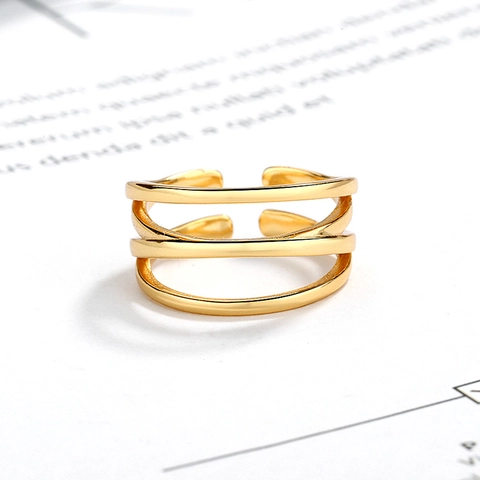 S925 Sterlingsilber Drei Lagen Stromlinienförmiger Offener Ring Für Damen Minimalistischer Verstellbarer Geometrischer Ring Eleganter Schmuck