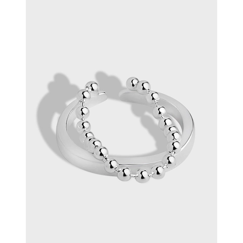 S925 Argento Sterling Doppio Strato Anello Aperto Per Le Donne Catena Di Perle Minimalista Anello Regolabile Fine Jewelry