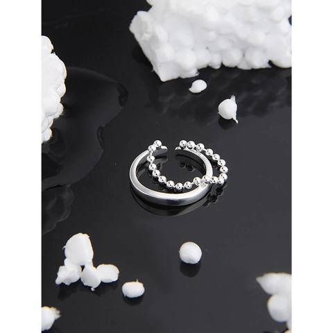 S925 Argento Sterling Doppio Strato Anello Aperto Per Le Donne Catena Di Perle Minimalista Anello Regolabile Fine Jewelry