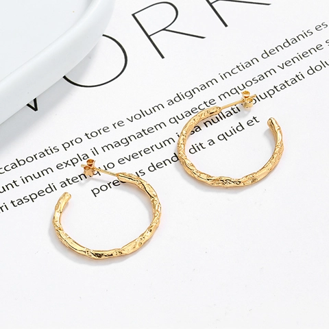 Pendientes de Aro de Plata de Ley S925 Oro Texturizado para Mujer Pendientes de Botón Geométricos Minimalistas Irregulares